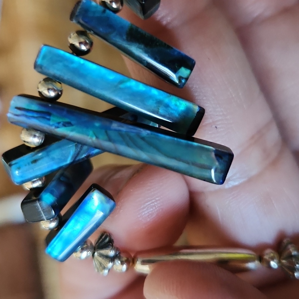 Elegant Blue Abalone and Sterling Plated Silver Necklace